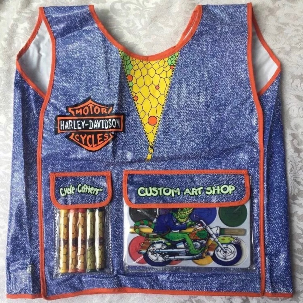 Harley Davidson Kids Art Smock Vest Paint Crayons